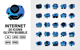 25 Premium Internet II Glyph Bubble Icon Set