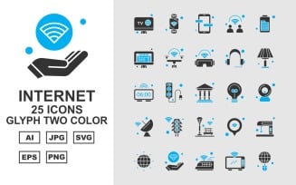25 Premium Internet II Glyph Two Color Icon Set