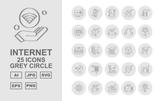25 Premium Internet II Grey Circle Icon Set