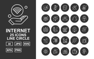 25 Premium Internet II Line Circle Icon Set