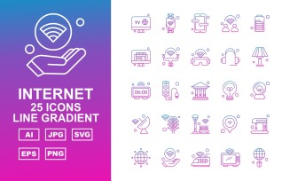 25 Premium Internet II Line Gradient Icon Set