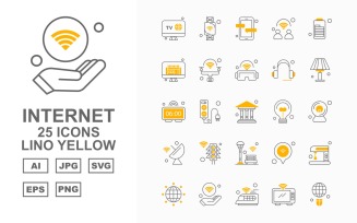 25 Premium Internet II Lino Yellow Icon Set