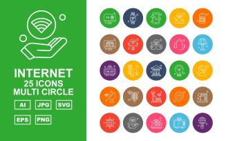25 Premium Internet II Multi Circle Icon Set