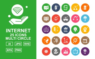 25 Premium Internet II Multi Circle Icon Set