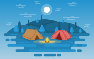 Camping Mountain Landscape - Illustration
