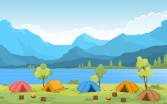 Lake Camping Adventure - Illustration