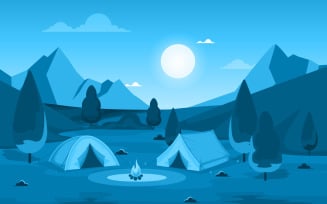 Outdoor Camping Night - Illustration