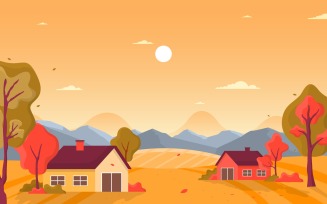 Autumn Mountain Landscape - Illustration