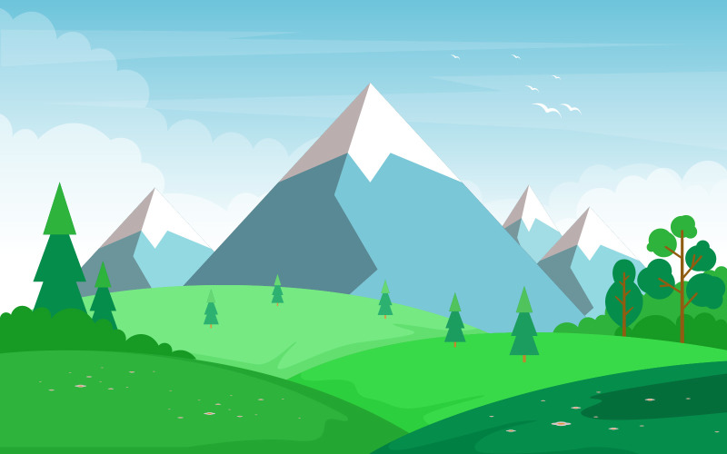 Mountain Green Field - Illustration