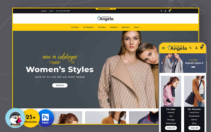 Modello PrestaShop Responsive #138614 "Angela Boutique - Multipurpose Responsive"