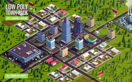 Cartoon Low Poly Town City Pack 3D Model