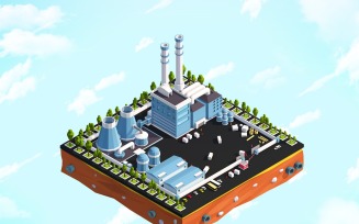 Cartoon Low Poly City Factory 3D Model