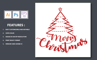 Christmas Tree Vector with Text - Illustration
