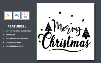 Merry Christmas Design with Black Text and Tree - Illustration
