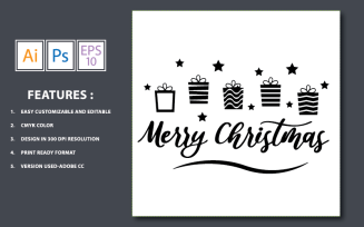Merry Christmas T-Shirt Design with Gift - Illustration