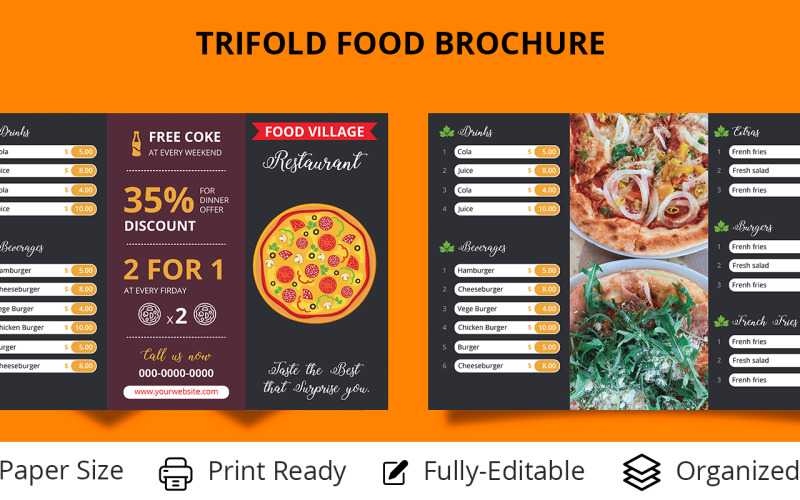 Trifold Food Menu Brochure, Flyer PSD, AI - Corporate Identity Template