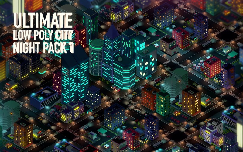 Ultimate Low Poly City Night Pack 1 3D Model
