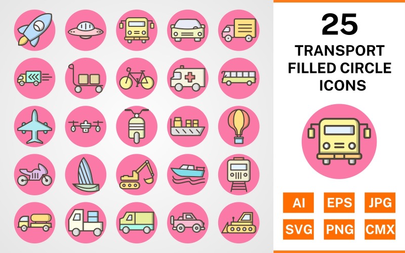 25 Transport Filled Circle Icon Set