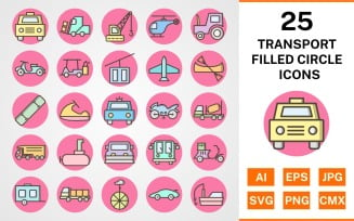 25 Transport Filled Circle Icon Set
