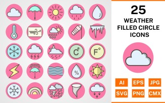 25 Weather Filled Circle Icon Set