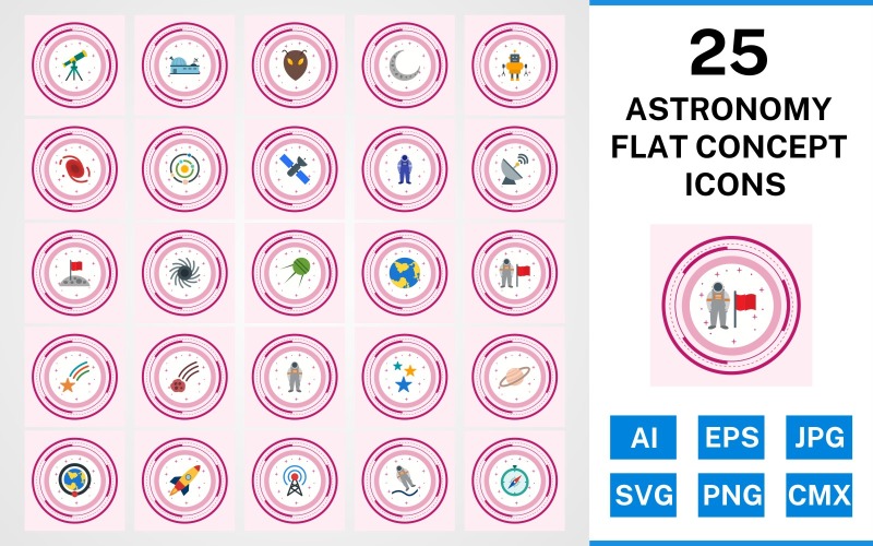 25 Astronomy Flat Concept Icon Set