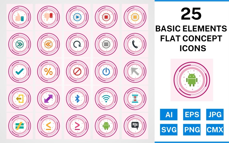 25 Basic Elements Flat Concept Icon Set