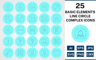25 Basic Elements Line Circle Complex Icon Set