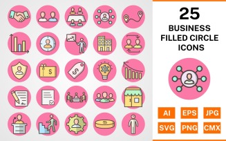 25 Business Filled Circle Icon Set