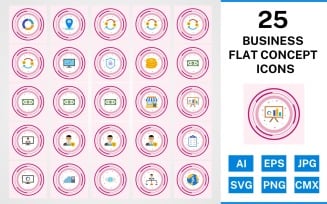 25 Business Flat Concept Icon Set