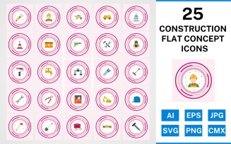 25 Construction Flat Concept Icon Set