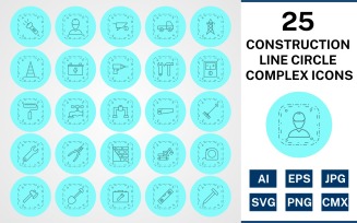 25 Construction Line Circle Complex Icon Set