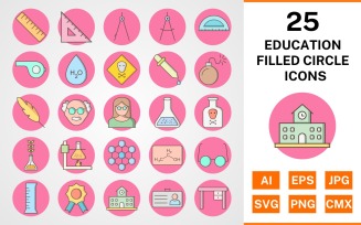 25 Education Filled Circle Icon Set