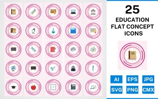 25 Education Flat Concept Icon Set