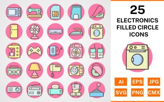 25 Electronic Devices Filled Circle Icon Set