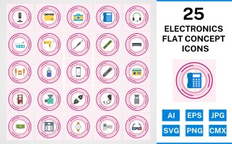 25 Electronic Devices Flat Concept Icon Set