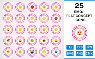 25 Emoji Flat Concept Icon Set