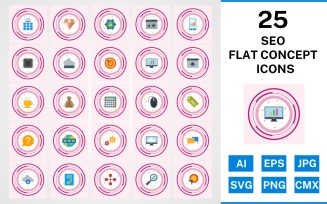 25 Seo Flat Concept Icon Set