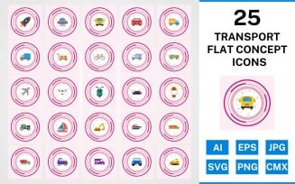 25 Transport Flat Concept Icon Set