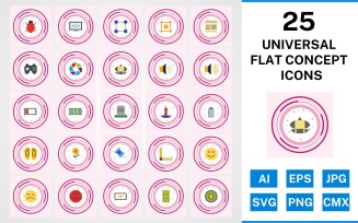 25 Universal Flat Concept Icon Set