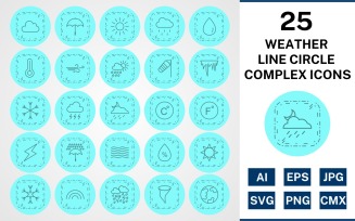 25 Weather Line Circle Complex Icon Set