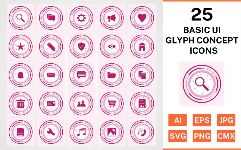 25 Basic ui Glyph Concept Icon Set