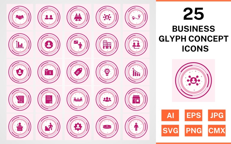 25 Business Glyph Concept Icon Set