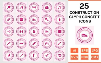 25 Construction Glyph Concept Icon Set