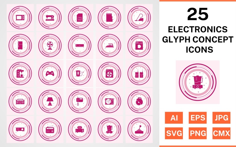 25 Electronic Devices Glyph Concept Icon Set