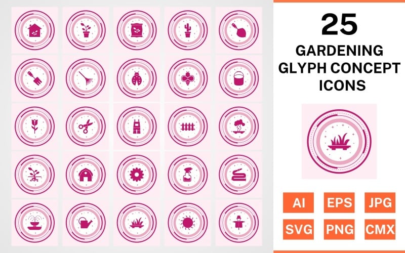 25 Gardening Glyph Concept Icon Set
