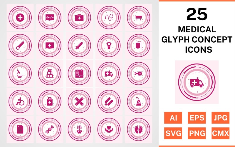 25 Medical Glyph Concept Icon Set