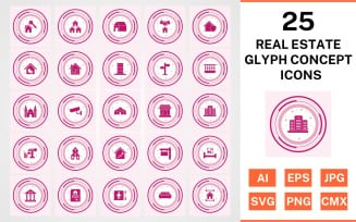 25 Real Estate Glyph Concept Icon Set