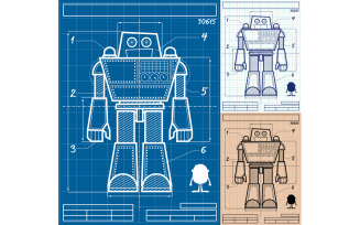 Robot Blueprint Cartoon - Illustration