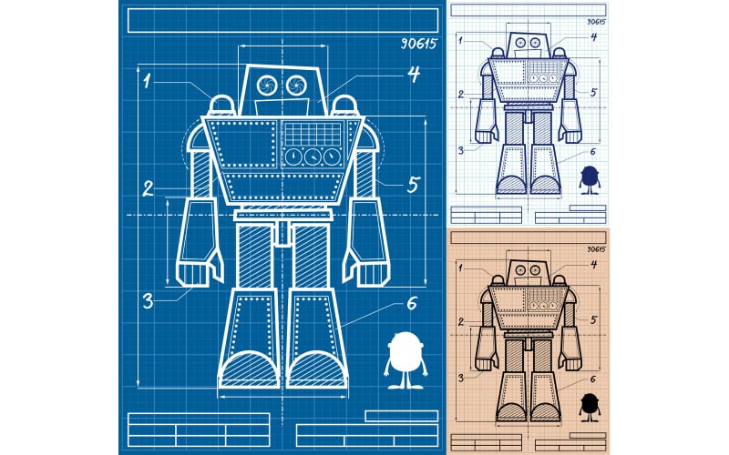 Robot Blueprint Cartoon - Illustration