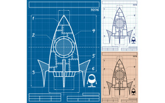 Rocket Blueprint Cartoon - Illustration